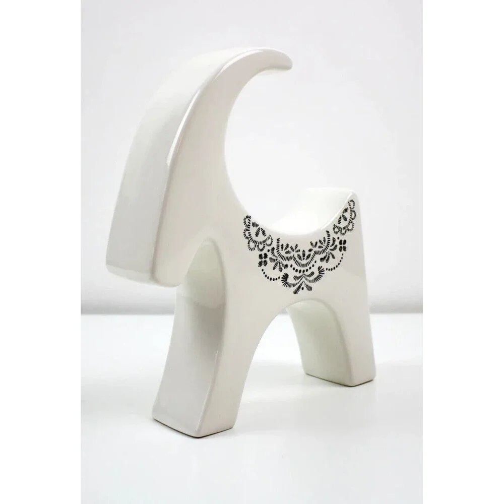 Ikea‎ Vinter 2020 White Ceramic Goat Figurine w/ Black Detail Scandinavian HTF